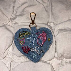 Free People Denim Heart Embroidered Bag Charm